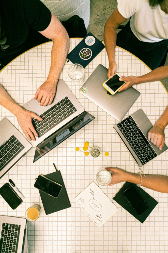 Top view of SEO experts in lagos brainstorming
